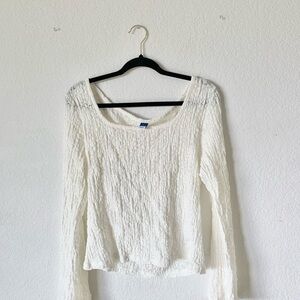 Old Navy White Smocked Long Sleeve Blouse